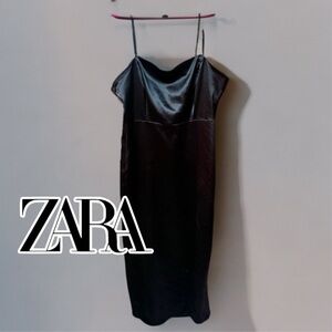 ZARA Black Satin Slip Midi Dress – Size S (EUR L / USA L / MEX 30)​
